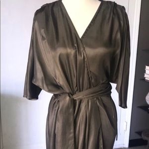Halston Heritage Olive 3/4 Sleeve Wrap Dress, 4